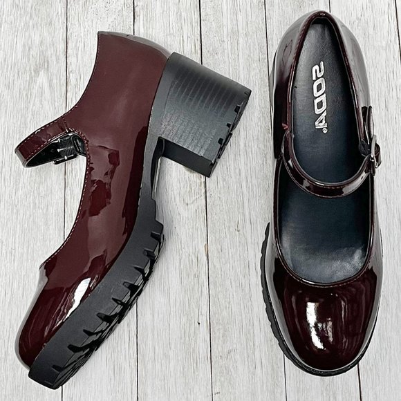 New Women Burgundy Patent Platform Mary Jane Pumps Ballet Flats - Picture 6 of 7